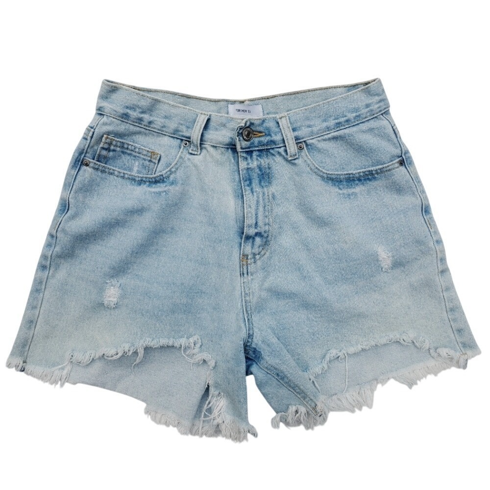 Forever 21 Blue Distressed Jean Shorts Frayed Hem 5 Pocket‎ Light Wash SZ:28